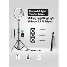 Bomii 10 Inç LED Ring Light, 3 Renk, Bluetooth Kumandalı, 2.1 M Tripod, Tiktok Makyöz Çekim Işığı