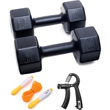 Trendexa Besinistanbul 5 kg Dambıl x 2 Adet = 10 kg + Sayaçlı Ayarlanabilir El Yayı + Sayaçlı Atlama Ipi Siyah