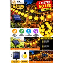 Sge Teknoloji  Teknoloji Güneş Enerjili 7 Metre 50 LED Sarı Bahçe Teras Parti Balkon Süsü Aydınlatma Lambası