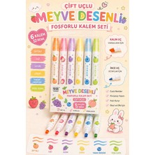 Syn Shop Kawaii Meyve Desenli Çift Uçlu Fosforlu Kalem Seti 6 Kalem 12 Renk Kawaii İşaretleme Kalemi