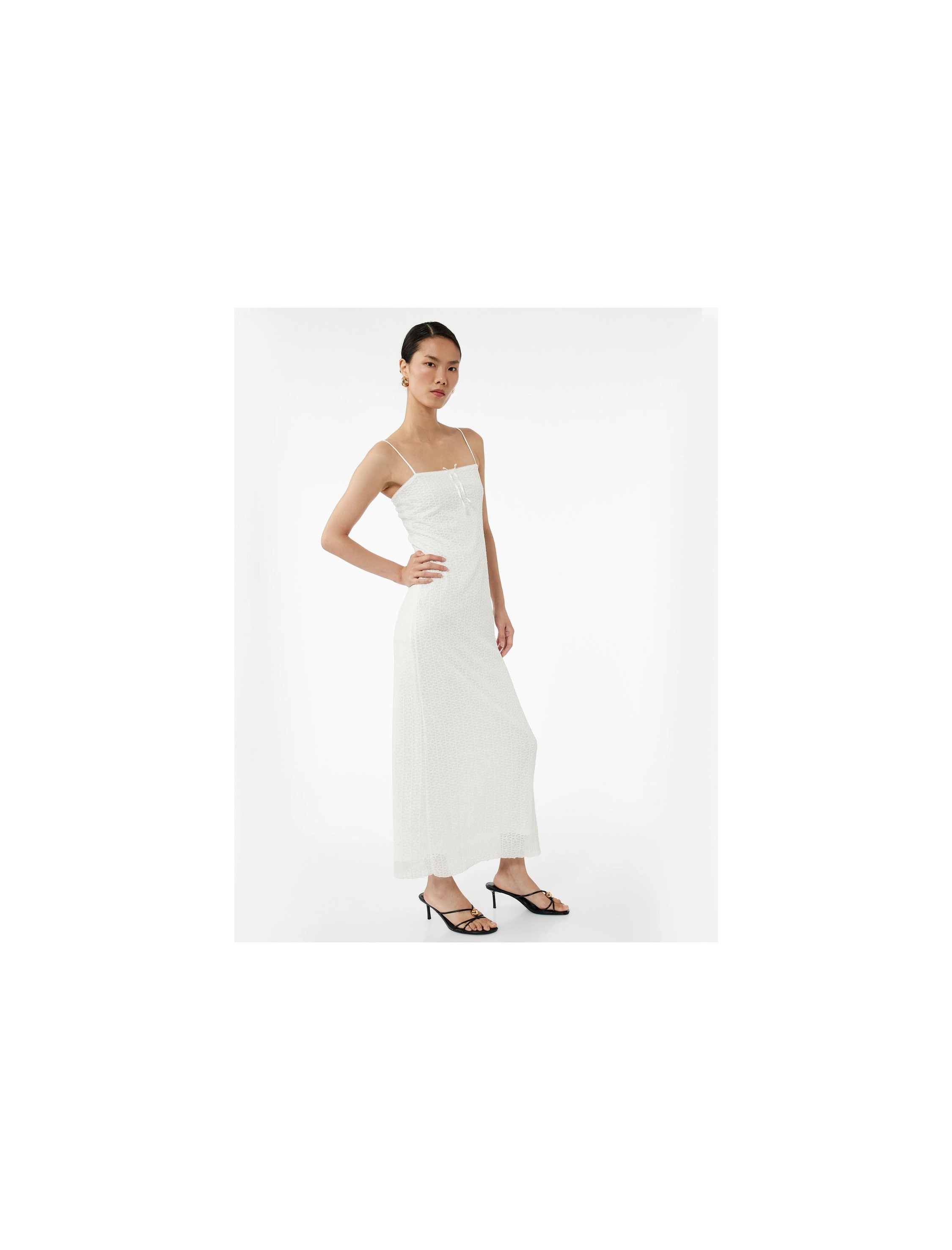 Koton Ince Askılı Fiyonklu Dokulu Bodycon Maxi Elbise görsel 2