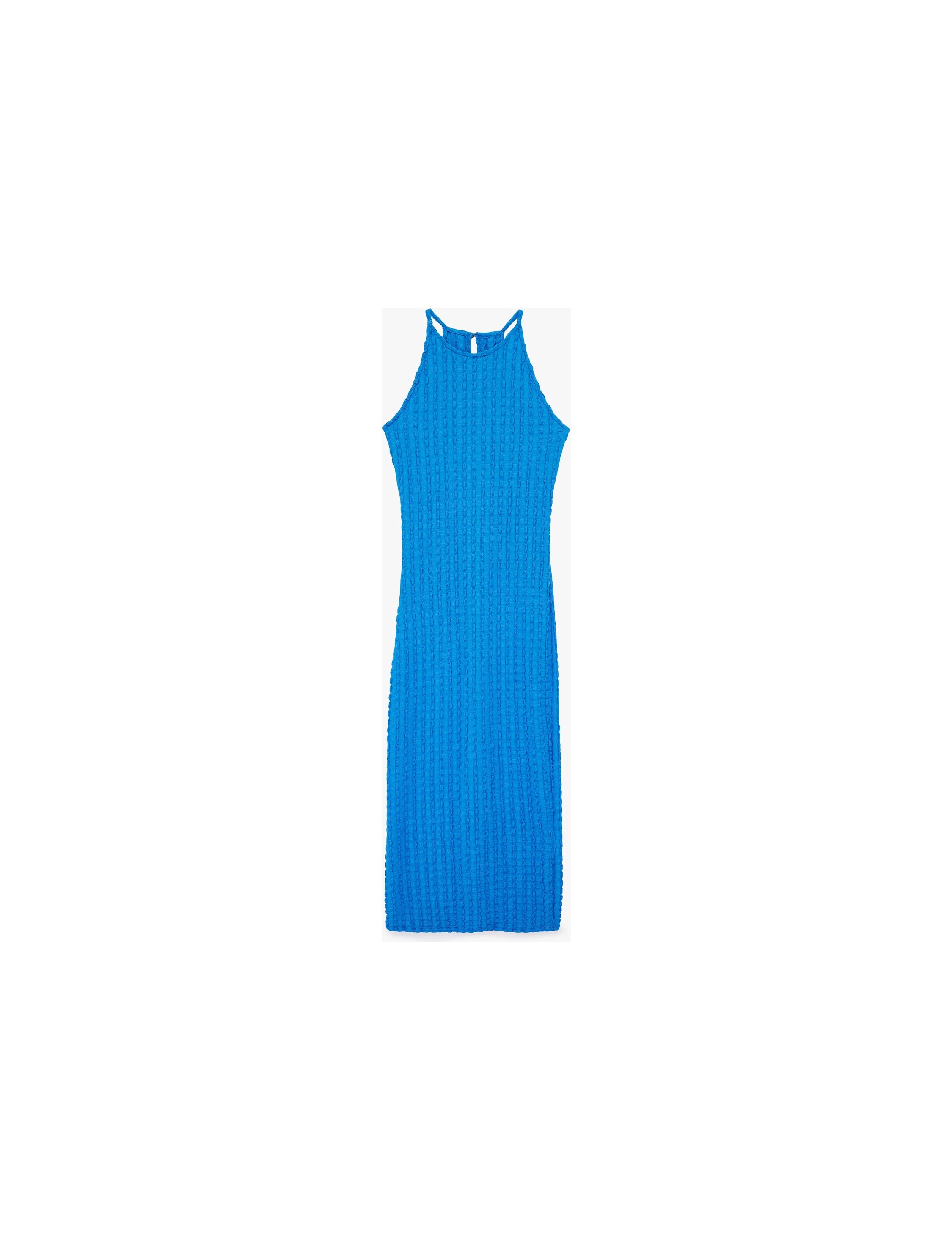 Koton Bürümcük Kumaş Slim Fit Uzun Halter Yaka Kalem Elbise görsel 3