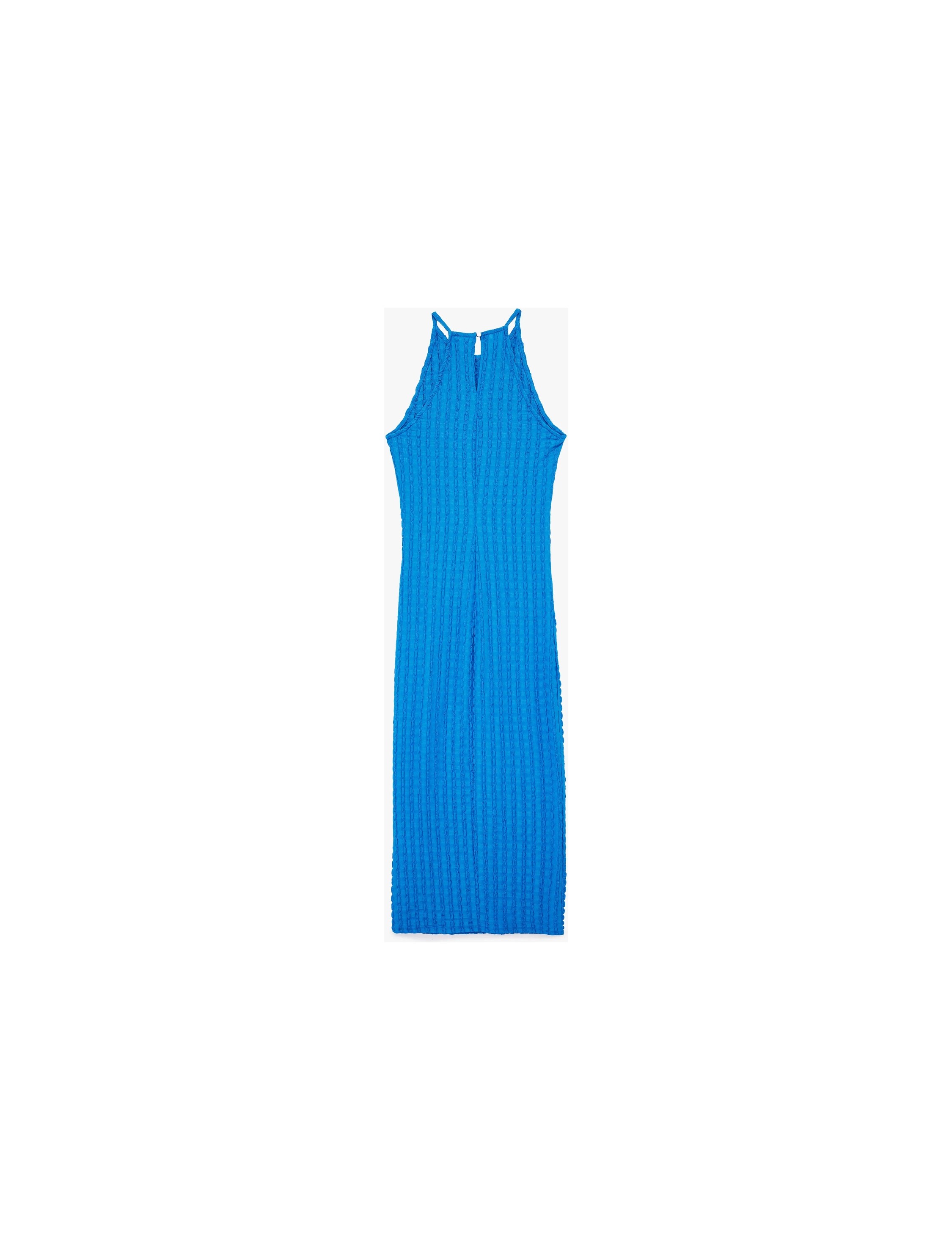 Koton Bürümcük Kumaş Slim Fit Uzun Halter Yaka Kalem Elbise görsel 4