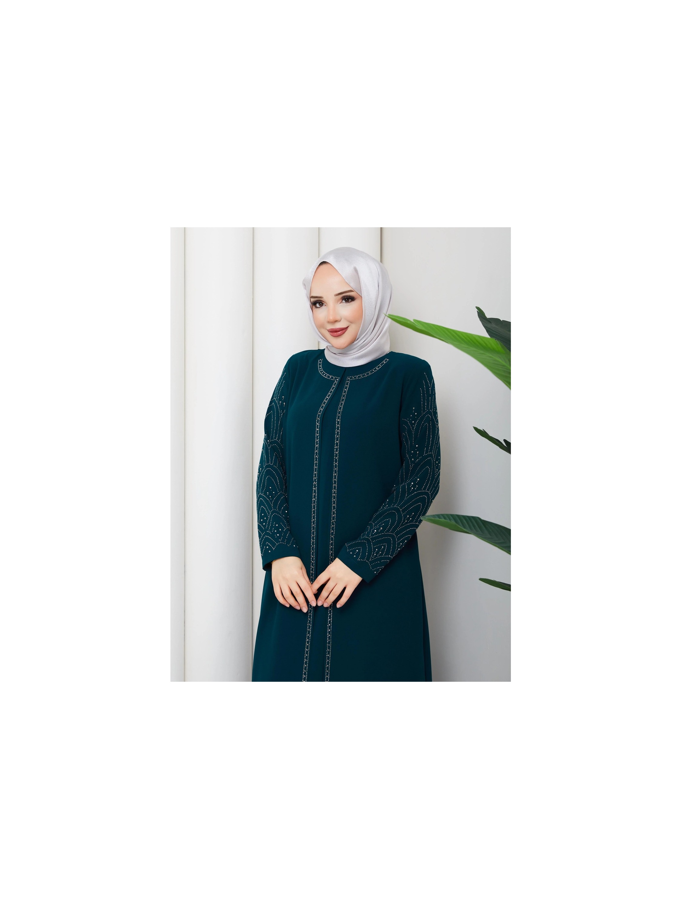 Eslemnur Kolları Taşlı Büyük Beden Anne Elbisesi