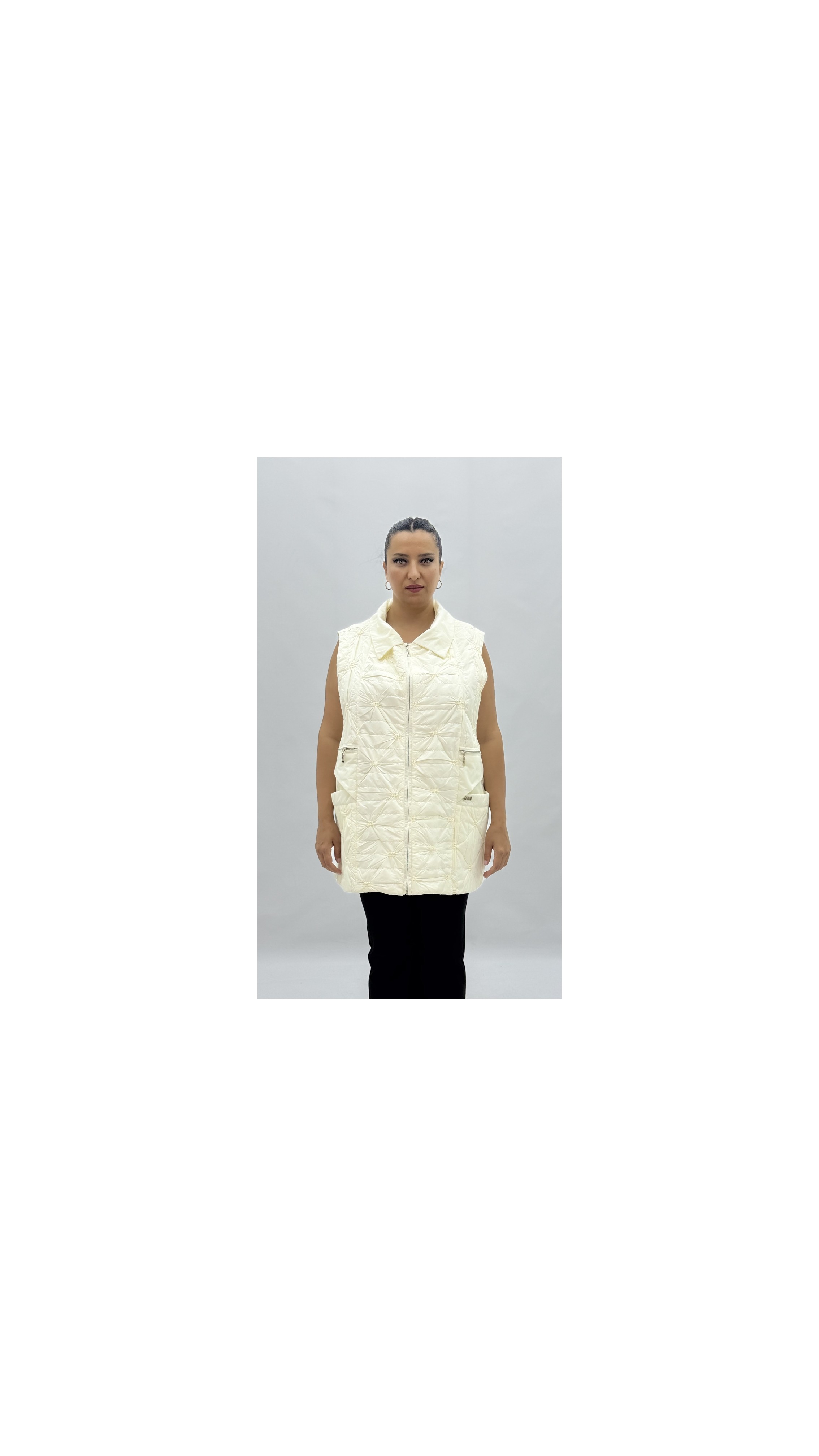 AlanyaXXL Büyük Beden Cepli Fermuarlı Oversize Kadın Uzun Yelek