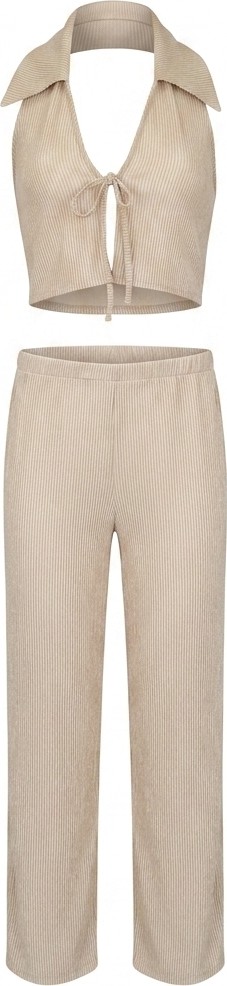 Aquella Gold Bej Crop Pantolon Takım