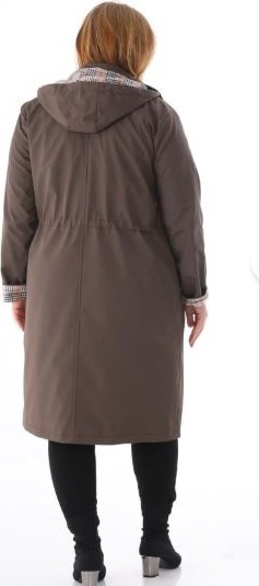 TUTveAL Collection Kadın Suya Dayanıklı Büyük Beden Trençkot Uzun Kapüşonlu Trençkot Bonded Kumaş Içi Ekoseli Trençkot görsel 5