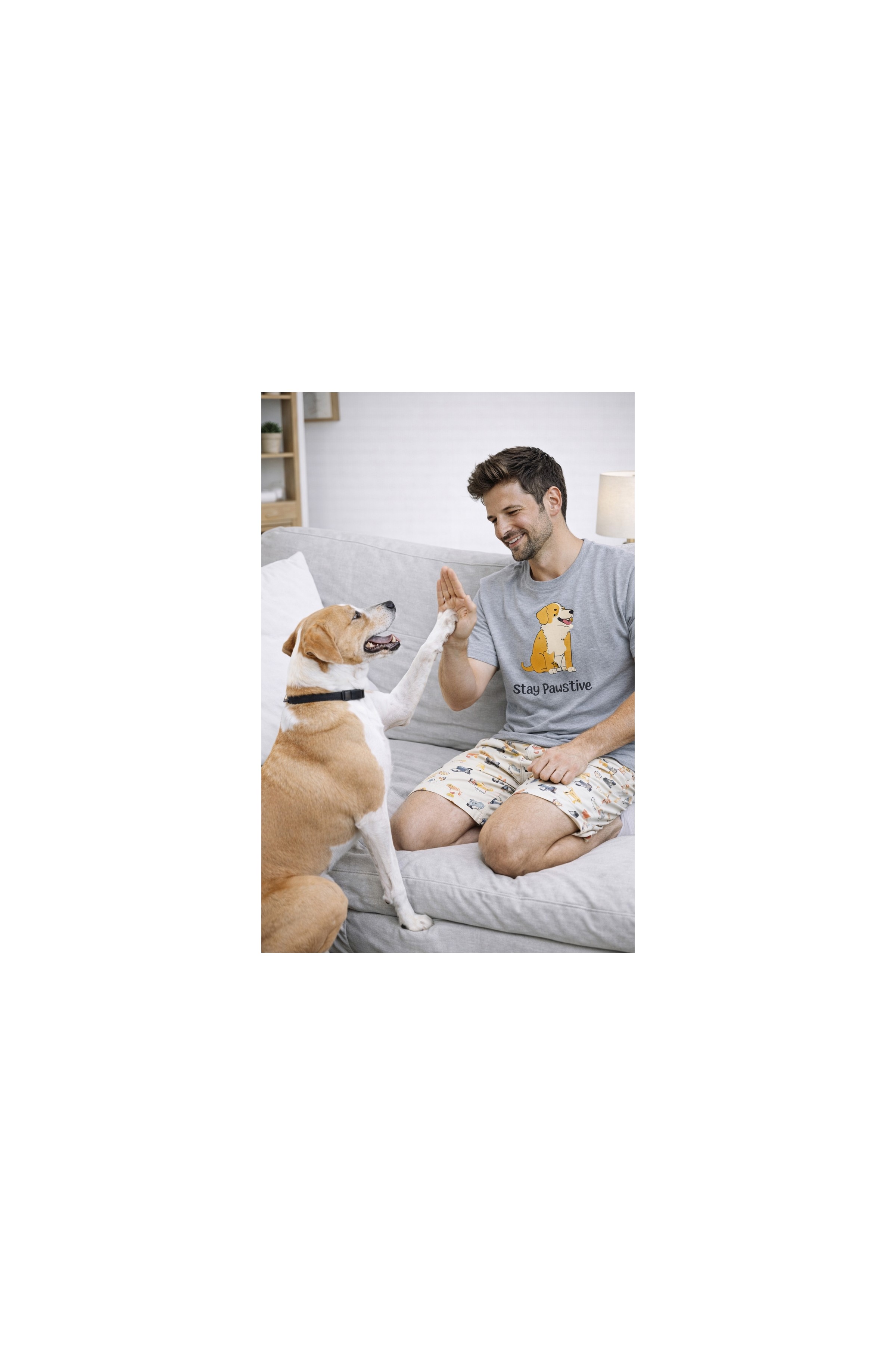 Koza İç Giyim Erkek Pamuklu Köpek Desenli Eğlenceli Cepli Şortlu Pijama Takımı