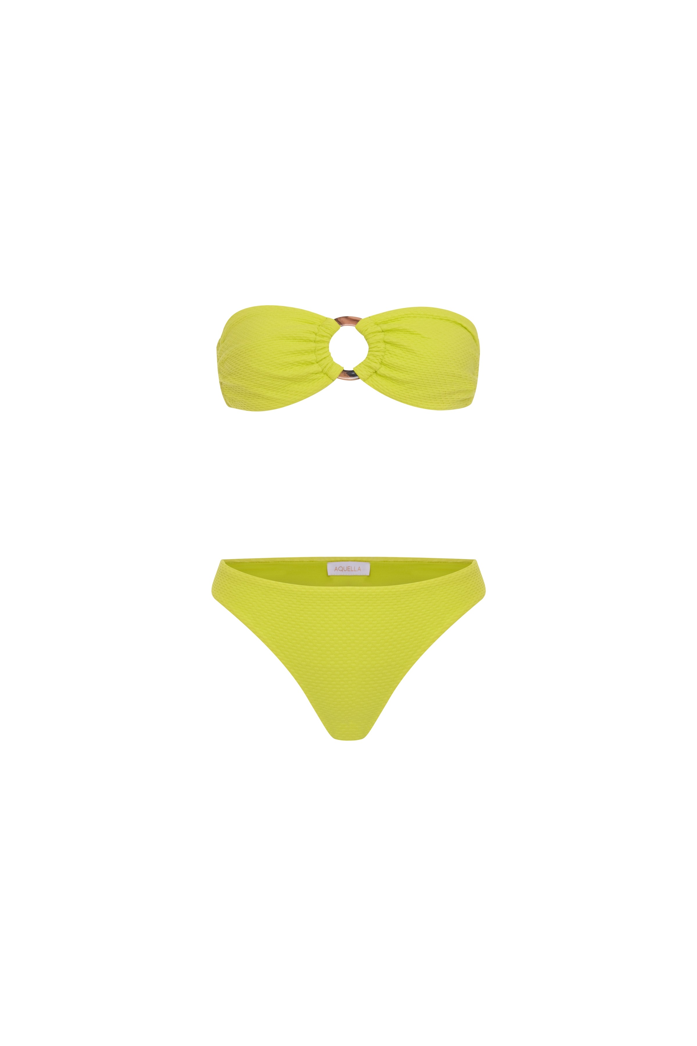 Aquella Aksesuarlı Dokulu Neon Yeşil Straplez Bikini Takım