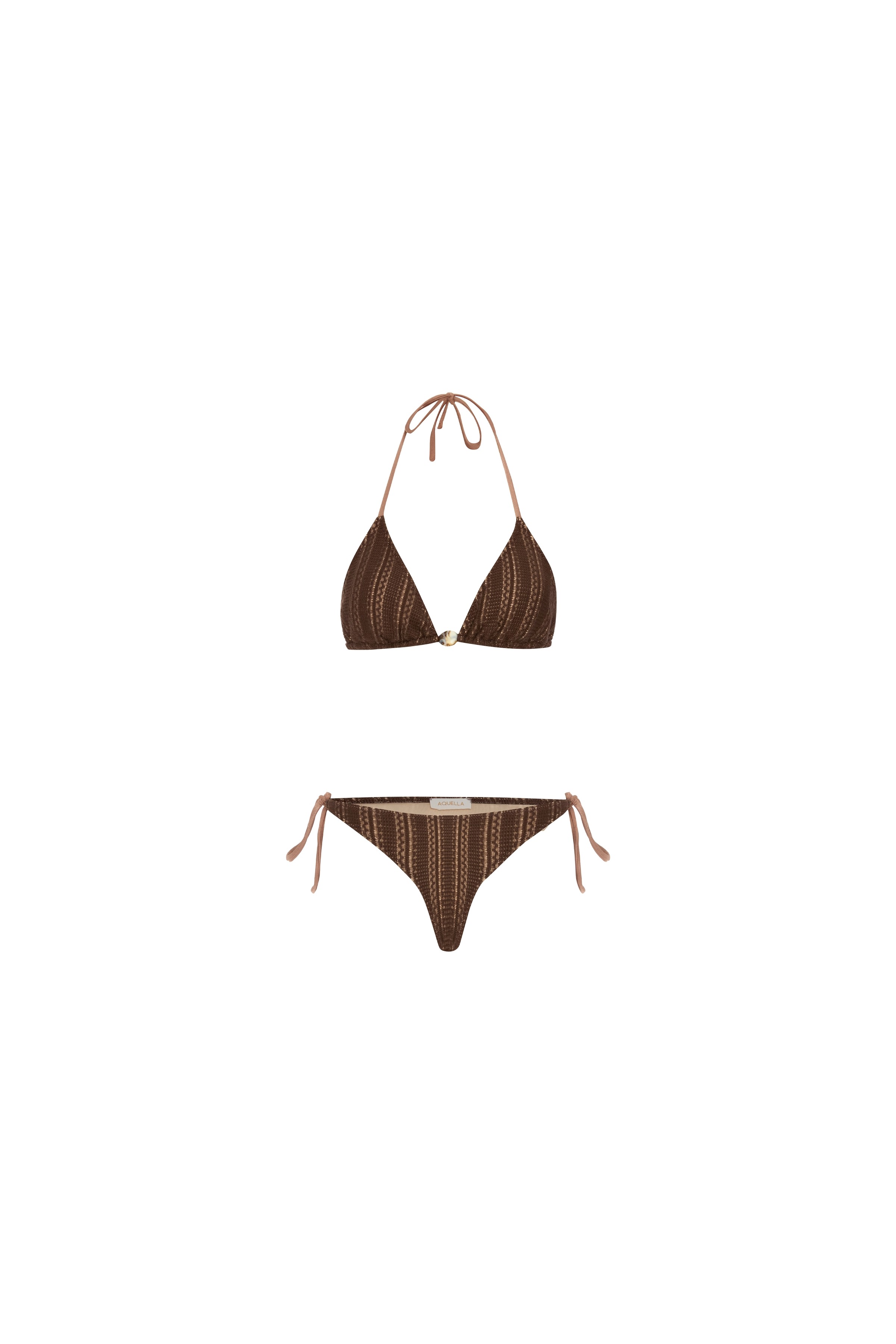 Aquella Boncuk Aksesuarlı Kahve Triko Bikini Takım