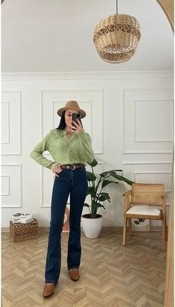 Ramrod Kadın Yüksek Bel Ispanyol Paça Gri Kot Pantolon Pamuk - Elastan Toparlayıcı Model