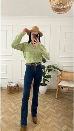 Ramrod Kadın Yüksek Bel Ispanyol Paça Gri Kot Pantolon Pamuk - Elastan Toparlayıcı Model görsel 4