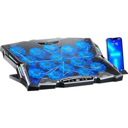 Throne Frost GT15 15X Turbo LED Fan - 10 Modlu Rgb - LCD Ekran - Ayarlabilir Fan Hızı & 9 Farklı Stand Yükseklik Kademesi – 2x USB - Metal Mesh Zemin Notebook Soğutucu - Siyah (9"-17" Boyut Destekli)