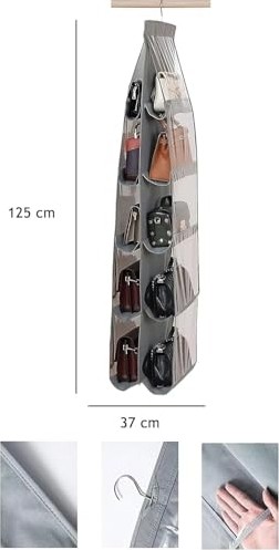 Orret Home 10 Bölmeli Askılı Çanta Organizeri, 37X125 cm Gri Renk, Dolap Içi Asılabilir Ç görsel 5