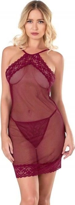 MiraLive Bordo Kısa File-Tül Gecelik 8132