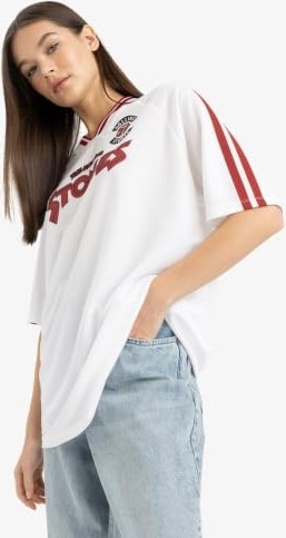 1001 Rolling Stones Oversize Geniş Kalıp V Yaka Sırt Baskılı Kısa Kollu Tişört E6139AX25SM görsel 5