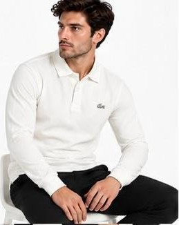 Lacoste Polo Çıtçıt Kapama Ekru Regular Fit Uzun Kol görsel 3