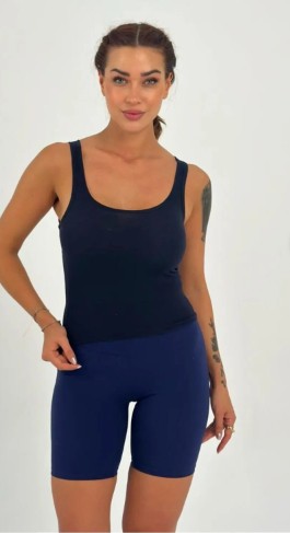 Stilowe Kadın Lacivert Kaşkorse Kumaş Geniş Askılı Crop Bluz