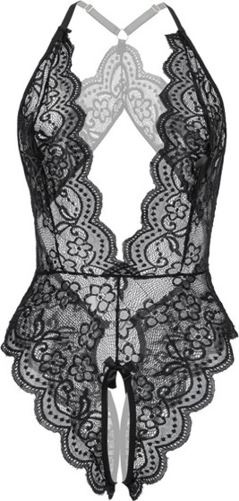 Dantel Derin Dekolteli Fantazi Body, Renk: Siyah, Beden: Xl görsel 4