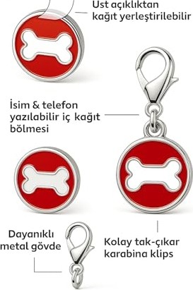Die Grup Busstier Kedi Köpek Isimlik Metal Pet Kimlik Rozeti Isim Telefon Yazılabilir Dayanıklı Suya Dayanıklı Tasmaya Uygun Evcil Hayvan Künyesi (Kırmızı Kalp) görsel 4