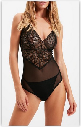Deep Secret Siyah Dantel ve Tül Detaylı Body DS200572B