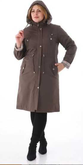 TUTveAL Collection Kadın Suya Dayanıklı Büyük Beden Trençkot Uzun Kapüşonlu Trençkot Bonded Kumaş Içi Ekoseli Trençkot görsel 3