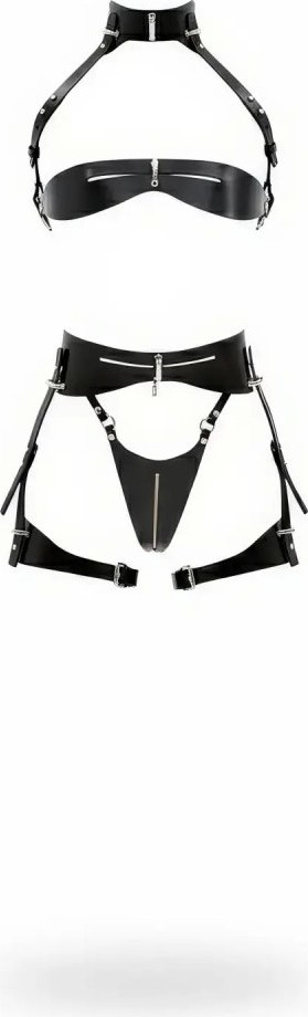 Angels Passion Siyah Jartiyer Harness Suni Deri Fermuar Detaylı Bralet Takım - BRF1373 Under Moda görsel 4