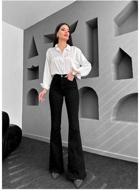 Limabel Milano Lacivert Ispanyol Paça Jeans Yüksek Bel Power Likra Kot Pantolon(1 Beden Büyük Alınız) görsel 6