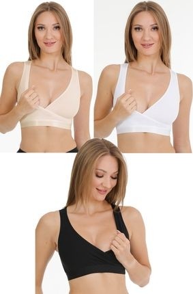 Parlingerie Sporcu Emzirme Büstiyeri 3lü Set Siyah-Beyaz-Ten