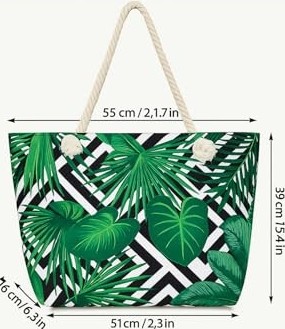 1001 Myzi Store Kadın Plaj Çantası Fermuarlı Ipli Cepli Geniş Büyük Yaprak Desenli Renkli/desenl görsel 4