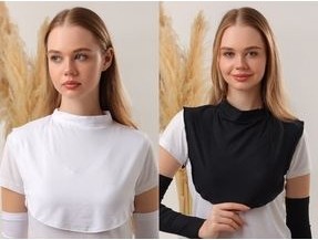Melodi Scarf Kadın Tesettür Siyah Beyaz 2 Boyunluk Viskon Örme Düz Desenli Kolsuz Balıkçı Yaka