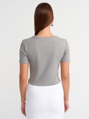 Dilvin 30124 Crop T-Shirt-Gri görsel 2