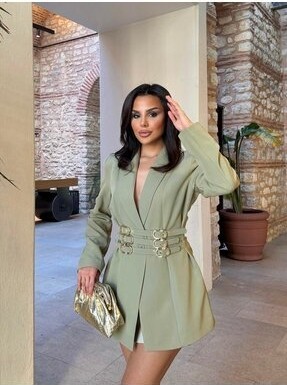 Belirtilmemiş Kadın Düz Desenli Kemer Detaylı Blazer Ceket Uzun Kol Regular Kalıp Casual Stil görsel 5
