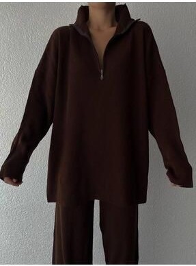 Belirtilmemiş Genel Markalar Örgü Detaylı Oversize Kazak Pantolon Triko Alt-Üst Takım