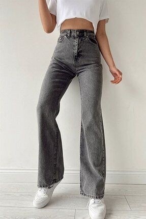 Limabel Sicilya Kadın Siyah Süper Yüksek Bel Bol Paça Jeans - Likralı Wide Leg Kot Pantolon