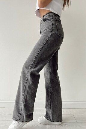 Limabel Sicilya Kadın Siyah Süper Yüksek Bel Bol Paça Jeans - Likralı Wide Leg Kot Pantolon görsel 2
