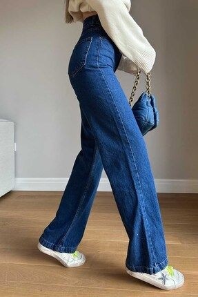 Limabel Sicilya Kadın Siyah Süper Yüksek Bel Bol Paça Jeans - Likralı Wide Leg Kot Pantolon