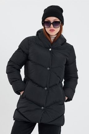 Önder Moda Kadın Siyah Su ve Rüzgar Geçirmez Kapişonlu Kışlık Şişme Mont & Kaban & Parka - 03