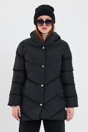 Önder Moda Kadın Siyah Su ve Rüzgar Geçirmez Kapişonlu Kışlık Şişme Mont & Kaban & Parka - 03 görsel 2