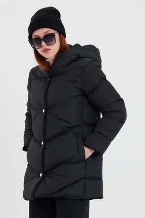 Önder Moda Kadın Siyah Su ve Rüzgar Geçirmez Kapişonlu Kışlık Şişme Mont & Kaban & Parka - 03 görsel 3