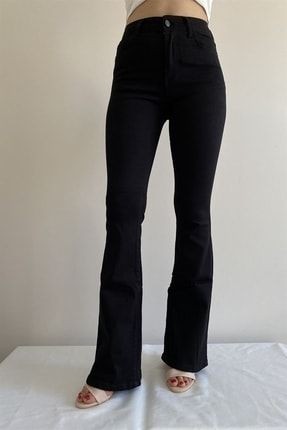 Limabel Milano Lacivert Ispanyol Paça Jeans Yüksek Bel Power Likra Kot Pantolon(1 Beden Büyük Alınız) görsel 4