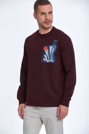 Voltaj Stand For Art Baskılı Bisiklet Yaka Sweatshirt Bordo görsel 6