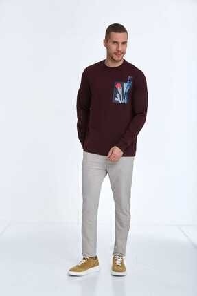 Voltaj Stand For Art Baskılı Bisiklet Yaka Sweatshirt Bordo görsel 7