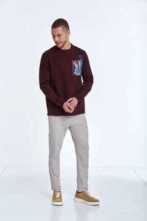 Voltaj Stand For Art Baskılı Bisiklet Yaka Sweatshirt Bordo görsel 8