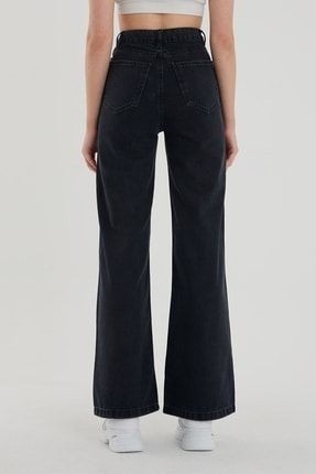 Livik Lily Likralı Kadın Füme Süper Yüksek Bel Salaş Paça Denim Kot Palazzo Pantolon görsel 8
