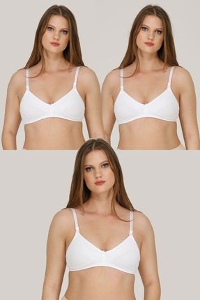 Parlingerie 3'lü Beyaz Emzirme Sütyeni Organik Yumuşak Dokulu Çizgi Desenli Konforlu Tasarım görsel 2