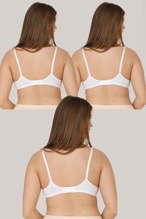 Parlingerie 3'lü Beyaz Emzirme Sütyeni Organik Yumuşak Dokulu Çizgi Desenli Konforlu Tasarım görsel 3