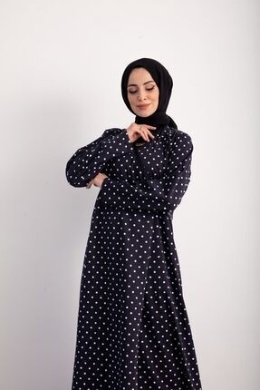 Kutay %100 Pamuklu Puantiye Desenli Kruvaze Namaz Elbisesi görsel 6