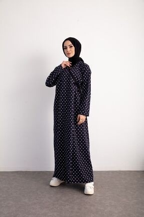 Kutay %100 Pamuklu Puantiye Desenli Kruvaze Namaz Elbisesi görsel 7