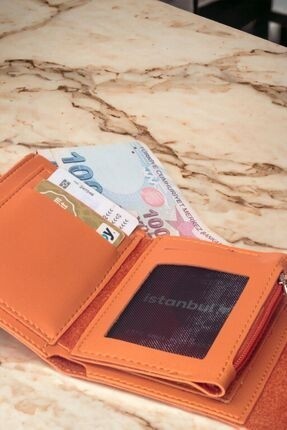 Dericom Kadın Yumuşak Derili Turuncu Dikey Cüzdan Kartlık Aksesuar Suni Deri Şık Tasarım görsel 4